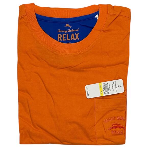 Tommy Bahama Men's T-Shirt Bali High Tide Embroidered Pocket Tee in Orange - Picture 2 of 3